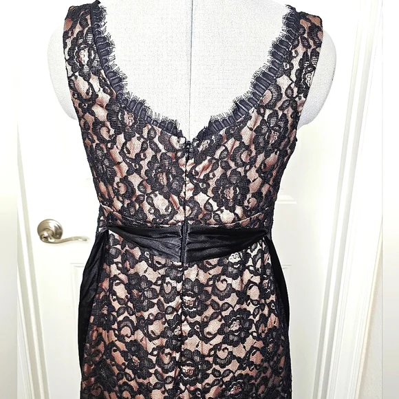 Classy Eliza J New York Black Lace & Nude Champagne Elegant Lady Cocktail Dress - Picture 15 of 15
